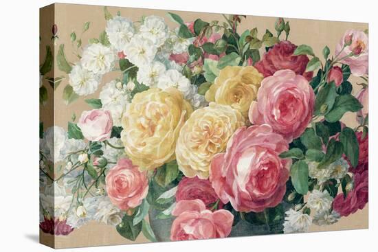 Antique Roses on Tan Crop-Danhui Nai-Stretched Canvas