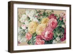 Antique Roses on Tan Crop-Danhui Nai-Framed Premium Giclee Print