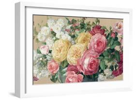 Antique Roses on Tan Crop-Danhui Nai-Framed Premium Giclee Print