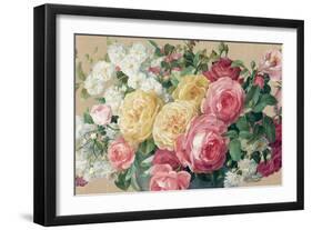 Antique Roses on Tan Crop-Danhui Nai-Framed Art Print