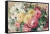 Antique Roses on Tan Crop-Danhui Nai-Framed Stretched Canvas