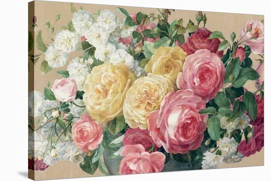 Antique Roses on Tan Crop-Danhui Nai-Stretched Canvas