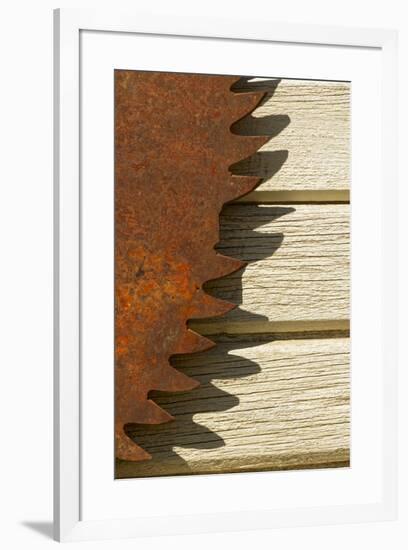 Antique saw blade on side of Dahmen Barn, Uniontown, Washington State-Adam Jones-Framed Photographic Print