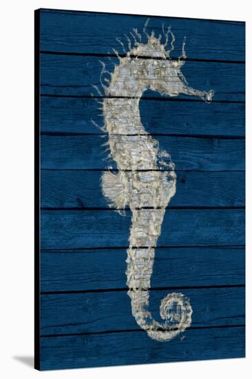 Antique Seahorse on Blue I-Patricia Pinto-Stretched Canvas