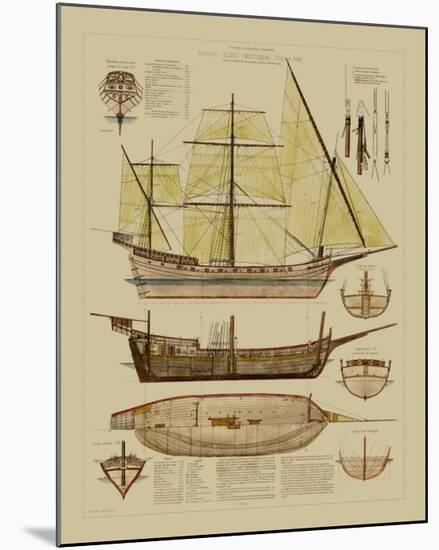 Antique Ship Plan II-null-Mounted Giclee Print