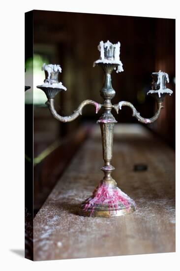 Antique Silver Candelabra Candle Wax Photo Poster-null-Stretched Canvas