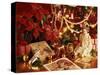 ANTIQUE TOYS POINSETTIA UNDER CHRISTMAS TREE-Panoramic Images-Stretched Canvas