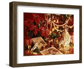 ANTIQUE TOYS POINSETTIA UNDER CHRISTMAS TREE-Panoramic Images-Framed Photographic Print