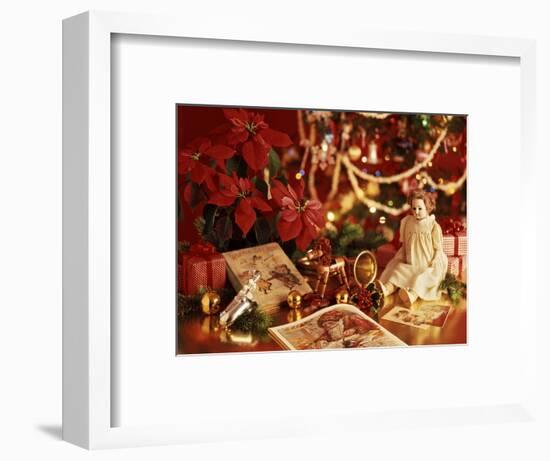 ANTIQUE TOYS POINSETTIA UNDER CHRISTMAS TREE-Panoramic Images-Framed Photographic Print