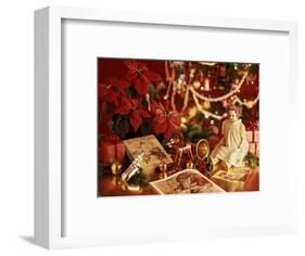 ANTIQUE TOYS POINSETTIA UNDER CHRISTMAS TREE-Panoramic Images-Framed Photographic Print