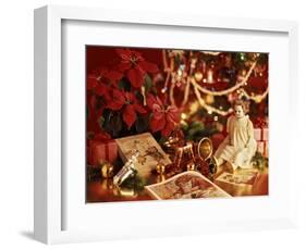 ANTIQUE TOYS POINSETTIA UNDER CHRISTMAS TREE-Panoramic Images-Framed Photographic Print