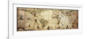 Antique World Planisphere Portolan Map Of Spanish And Portuguese Maritime And Colonial Empire-marzolino-Framed Art Print