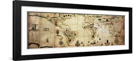 Antique World Planisphere Portolan Map Of Spanish And Portuguese Maritime And Colonial Empire-marzolino-Framed Art Print