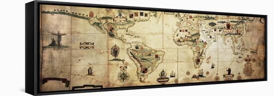 Antique World Planisphere Portolan Map Of Spanish And Portuguese Maritime And Colonial Empire-marzolino-Framed Stretched Canvas