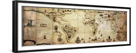 Antique World Planisphere Portolan Map Of Spanish And Portuguese Maritime And Colonial Empire-marzolino-Framed Premium Giclee Print