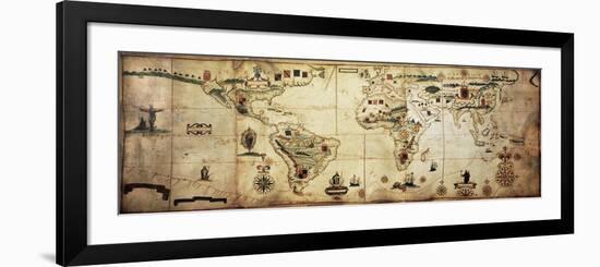 Antique World Planisphere Portolan Map Of Spanish And Portuguese Maritime And Colonial Empire-marzolino-Framed Premium Giclee Print