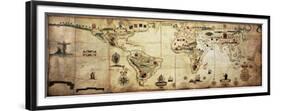 Antique World Planisphere Portolan Map Of Spanish And Portuguese Maritime And Colonial Empire-marzolino-Framed Premium Giclee Print