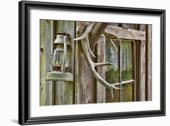 Antlers and Lantern Hanging on Rustic Home, Stehekin, Washington, USA-Jaynes Gallery-Framed Photographic Print