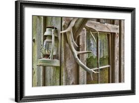 Antlers and Lantern Hanging on Rustic Home, Stehekin, Washington, USA-Jaynes Gallery-Framed Photographic Print