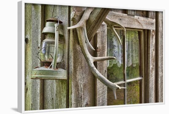 Antlers and Lantern Hanging on Rustic Home, Stehekin, Washington, USA-Jaynes Gallery-Framed Photographic Print