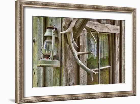 Antlers and Lantern Hanging on Rustic Home, Stehekin, Washington, USA-Jaynes Gallery-Framed Photographic Print