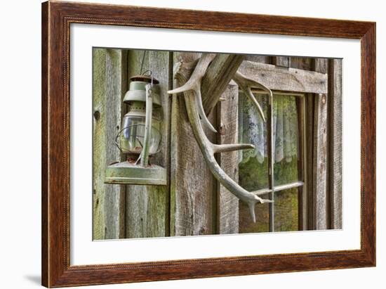 Antlers and Lantern Hanging on Rustic Home, Stehekin, Washington, USA-Jaynes Gallery-Framed Photographic Print