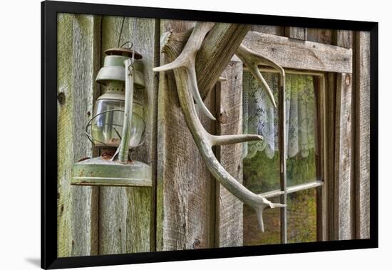 Antlers and Lantern Hanging on Rustic Home, Stehekin, Washington, USA-Jaynes Gallery-Framed Photographic Print