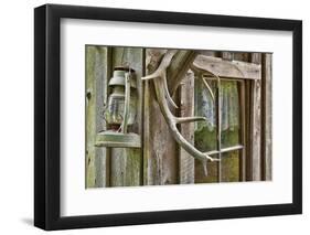 Antlers and Lantern Hanging on Rustic Home, Stehekin, Washington, USA-Jaynes Gallery-Framed Photographic Print