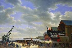 The Launch of 'Le Friedland' at Cherbourg, 4Th April 1840, C.1840-54 (Oil on Canvas)-Antoine Chazal-Giclee Print