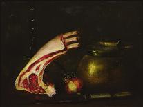 Still Life with a Bottle of Wine, Rhubarb and an Upturned Basket of Apples on a Table-Antoine Vollon-Giclee Print