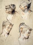 Four Studies of a Young Woman's Head-Antoine Watteau-Art Print