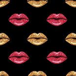 Pink and Gold Shimmer Lipstick. Kiss Lips, Girl Mouth. Makeup Seamless Pattern, Fashion Wallpaper.-Anton Malina-Art Print