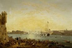 Entry of Dowager Queen Adelaide on Board HMS Hastings into Valetta Harbour-Anton Schranz-Framed Stretched Canvas