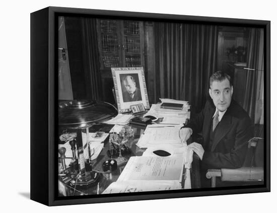 Antonio De Olivera Salazar Sitting at His Desk-Bernard Hoffman-Framed Stretched Canvas