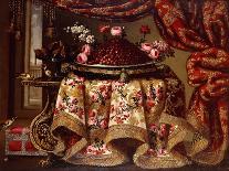 A Platter of Strawberries with Flowers on a Pillow and a Tazza of Figs on a Table Draped with an Em-Antonio Gianlisi-Giclee Print