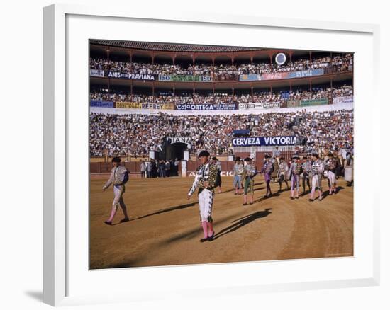 Antonio Ordonez and Luis Miguel Dominguin Greet Crowd Before a Mano Bullfight at Malaga Bullring-James Burke-Framed Premium Photographic Print