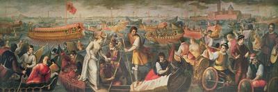 Arrival of Caterina Cornaro, Queen of Cyprus and Armenia, in Venice, 6 June 1489-Antonio Vassilacchi-Framed Premium Giclee Print