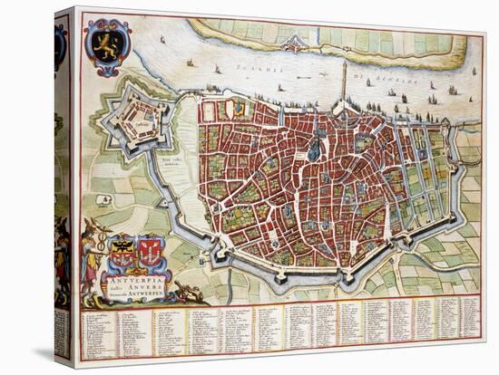 Antverpia, Map of Antwerp-Jan Blaeu-Stretched Canvas