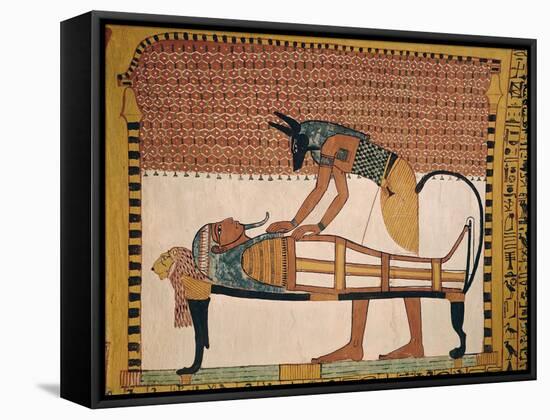 Anubis Attends Sennedjem's Mummy, from the Tomb of Sennedjem, the Workers' Village, New Kingdom-null-Framed Stretched Canvas