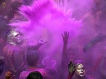 People Painted with Bright Colors Dance During the Festival of Holi on March 7, 2004-Anupam Nath-Framed Stretched Canvas