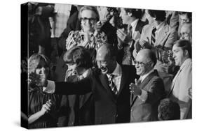 Anwar Sadat and Menachem Begin acknowledge President Carter as he announces the Camp David Accords-Warren K. Leffler-Stretched Canvas