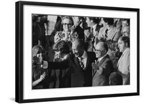 Anwar Sadat and Menachem Begin acknowledge President Carter as he announces the Camp David Accords-Warren K. Leffler-Framed Photographic Print