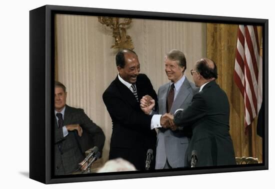 Anwar Sadat, Jimmy Carter, and Menahem Begin at Signing Camp David Accords, 1978-null-Framed Stretched Canvas