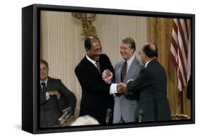Anwar Sadat, Jimmy Carter, and Menahem Begin at Signing Camp David Accords, 1978-null-Framed Stretched Canvas