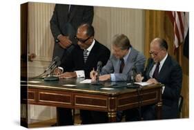 Anwar Sadat, Jimmy Carter, and Menahem Begin Signing Camp David Accords, 1978-null-Stretched Canvas