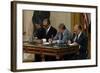 Anwar Sadat, Jimmy Carter, and Menahem Begin Signing Camp David Accords, 1978-null-Framed Photo