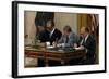 Anwar Sadat, Jimmy Carter, and Menahem Begin Signing Camp David Accords, 1978-null-Framed Photo