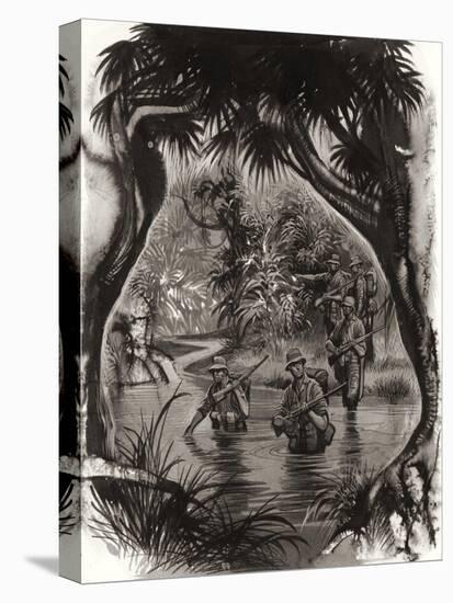 Anzac Troops Crossing a Jungle River During a World War II Patrol-Ron Embleton-Stretched Canvas