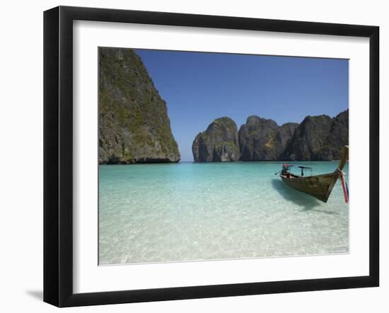 Ao Maya, Longtailboat in Front, Ko Phi Phi Leh, Thailand-Joern Simensen-Framed Photographic Print