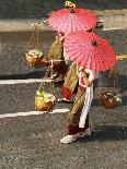 Female Shopkeeper in Thai Old Fashioned Traditional Cloth ,Red Paper Umbrella and Load Thai Food In-aodaodaodaod-Laminated Photographic Print